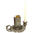 Antieke Messing Kaarsenpan Met Luciferhouder thumbnail 1