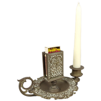 Antieke Messing Kaarsenpan Met Luciferhouder
