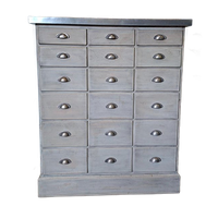 Landelijk Ladekast, Apothekerskast, Archiefkast, Met Metalen Bovenblad Lichte Transportschade Afm. 105x42 En 120cm Hoog.