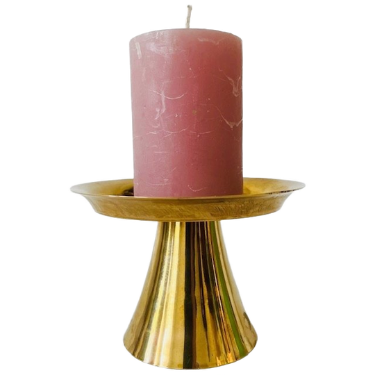 Vintage Mid-century Strakke Messing Kaarsenhouder Gouden Kandelaar 1950’s 1