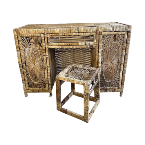 Sunburst Boho Chic Rotan Bureau / Kaptafel