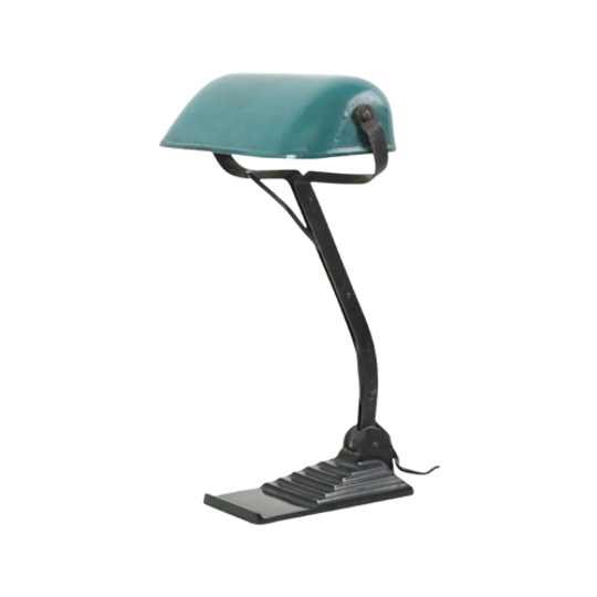 Art Deco Bureaulamp Notarislamp Erpe Model 52 Bauhaus Groen Emaille 1