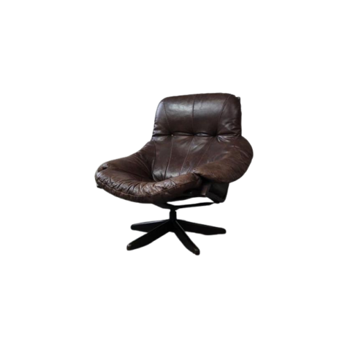 Leather Swivel Lounge Chair By Gerald Easden For Module