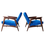 Set Vintage Deense Fauteuils Jaren 60 Ribstof Blauwe Stoelen thumbnail 1