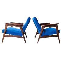 Set Vintage Deense Fauteuils Jaren 60 Ribstof Blauwe Stoelen