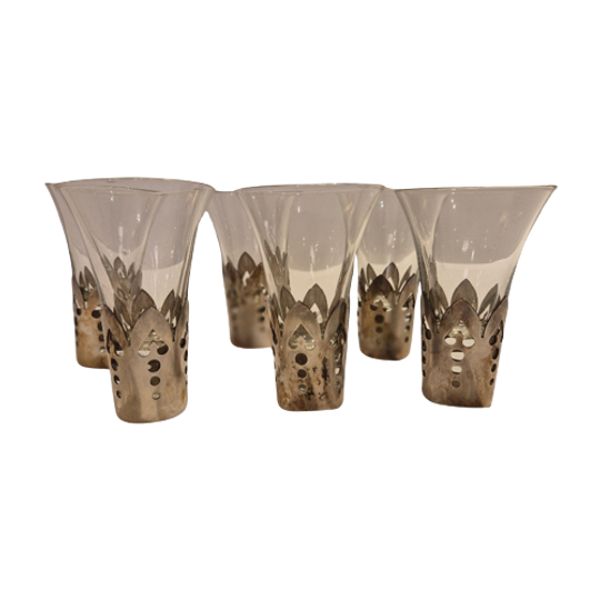 Likeurglaasjes In Verzilverde Art Deco Houder 1