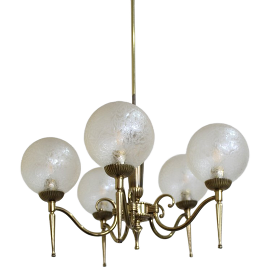 Vintage Hanglamp, Kroonluchter - Messing Jaren '50 1