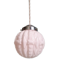 Art Deco Hanglamp In Lichtroze Opaline Glas, 1920-30