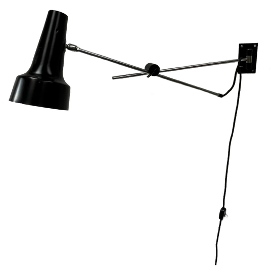 Midcdentury Wandlamp / Hengellamp Zwart Staal - Industrieel 1