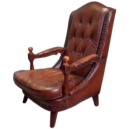 Bijzonder Stoere Vintage Bibliotheekfauteuil Met Studs 1