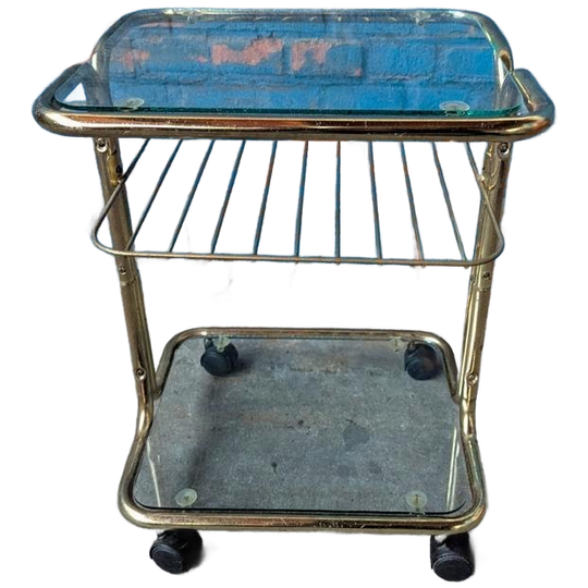 Vintage Gouden Bijzettafel/ Trolley Jaren 70 1