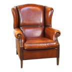 Prachtige En Comfortabele Schapenleren Oorfauteuil Met Een Geweldig Patina thumbnail 1