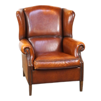 Prachtige En Comfortabele Schapenleren Oorfauteuil Met Een Geweldig Patina