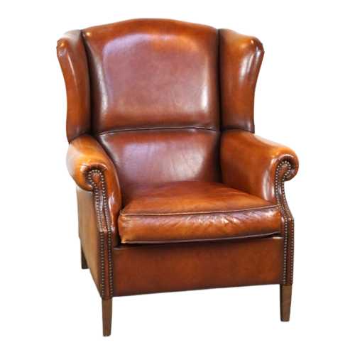 Prachtige En Comfortabele Schapenleren Oorfauteuil Met Een Geweldig Patina