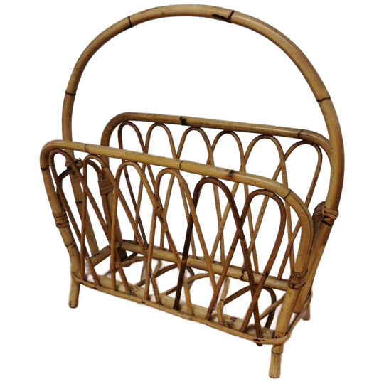 Vintage Boho Rotan Krantenbak Lectuurbak Tijdschriftenrek 80 1