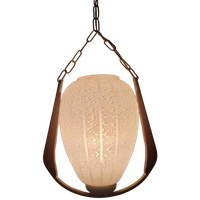 Vintage Scandinavische Teak En Glas Hanglamp.