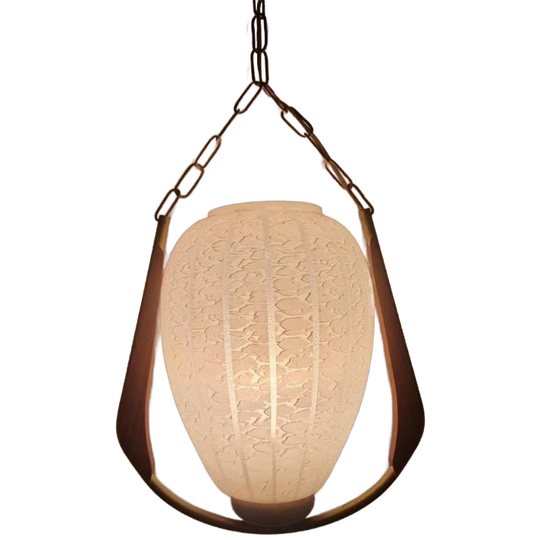 Vintage Scandinavische Teak En Glas Hanglamp. 1