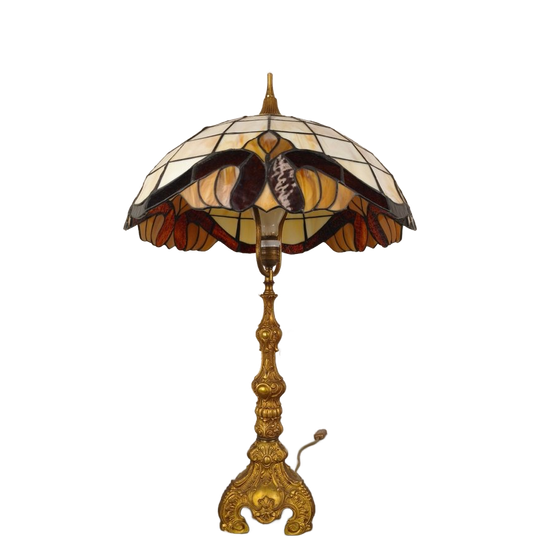 Tiffany Lamp Op Messing Voet 1