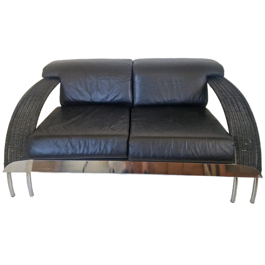 Postmoderne Bank Rotan Chroom En Leer Jaren 80 Van Dover. 1