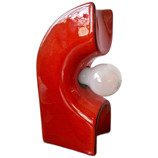 Vintage Tafellampje Rood Keramiek Italiaans 70s 1