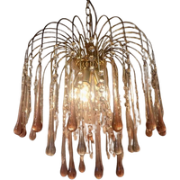 Xxl Murano Roze Teardrop Kroonluchter Hanglamp Vintage Goud Frame