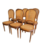 Set/6 Art Deco Webbing Stoelen Met Hout Snijwerk thumbnail 1