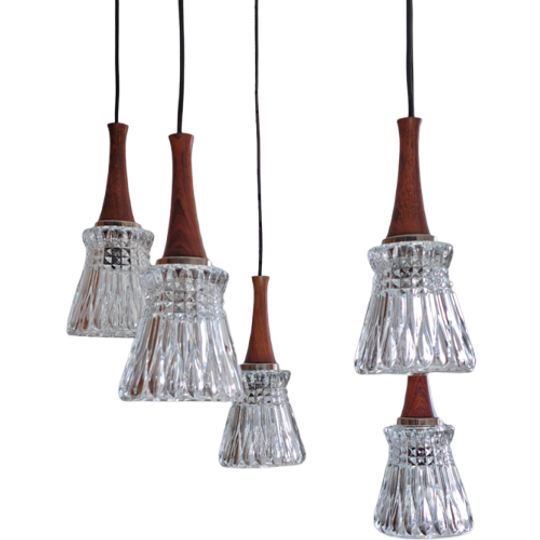 Midcentury Hanglamp Cascade Teak En Kristal 1