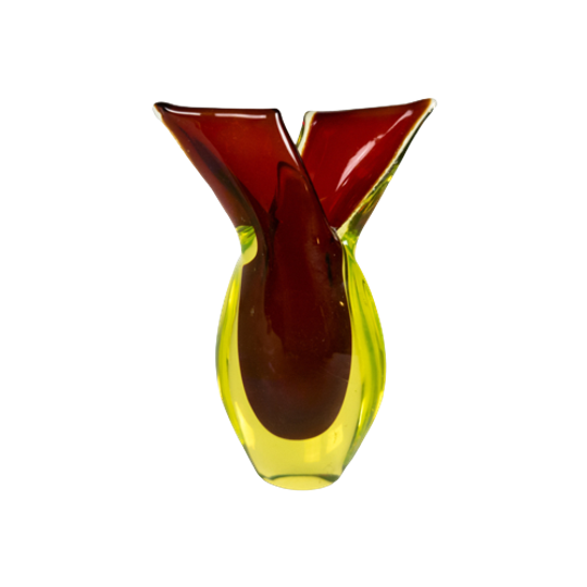 Murano Sommerso - Flavio Poli - Rood - Geel - 'teardrop' - Vaasje - 1960's 1