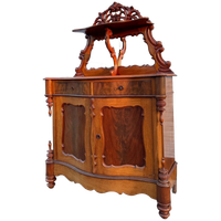 Antiek Mahonie Kast Met Spiegel Opstand En Kuif, Deuren En Lade, 110 Cm Breed