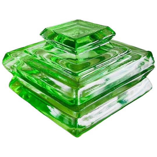 Vintage Strakke Duitse Poederdoos Emerald Groen Kristal Sieradendoos 1940’s 1