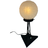 Art Deco - Table Lamp - Satin Glass Dome Resting On Wrought Iron Base - France - Ca. 1930’s