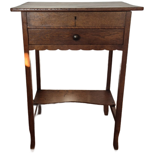 Strak Antiek Eiken Bijzettafeltje Schrijftafeltje, Naaitafeltje, Halkastje, Muurtafeltje,ladekastje Met Klep En Lade 1