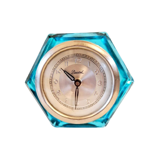 Antiek Glazen Klokje Record Tafel Klok 1