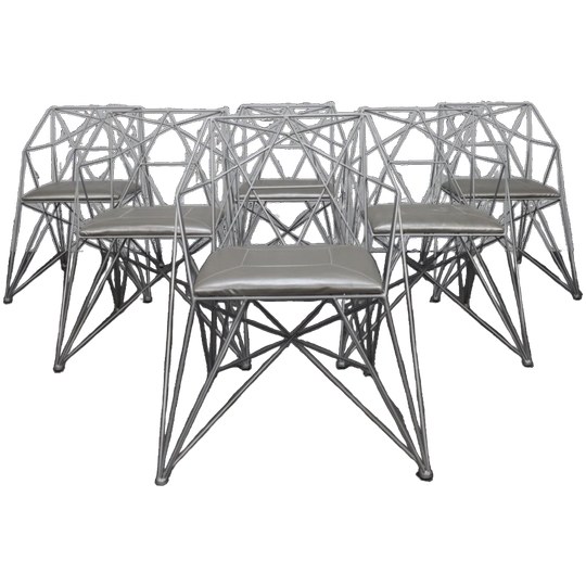 6x Geometric Wire Frame Dining Chairs, Rare 1