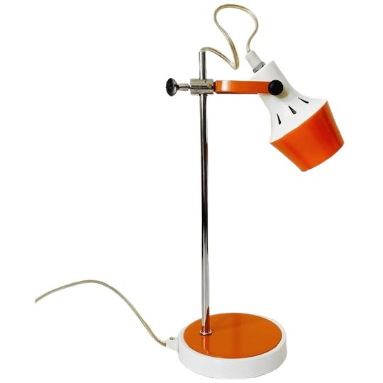 Vintage Bureaulamp Oranje Wit Metaal Retro Stijl 1