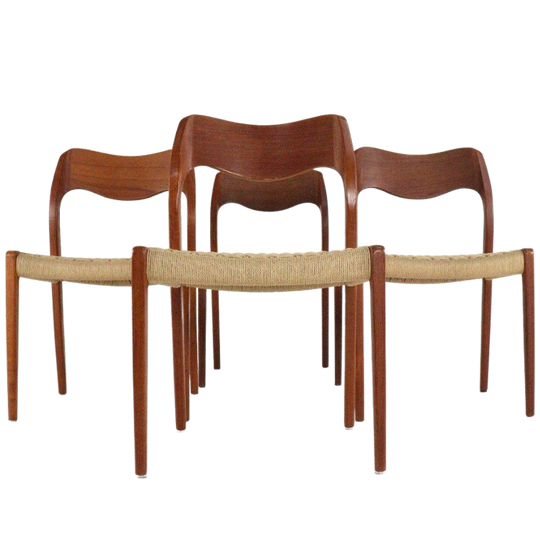 Set 4 Niels O Moller Stoelen Model 71 Vintage Nieuw Papercord 1
