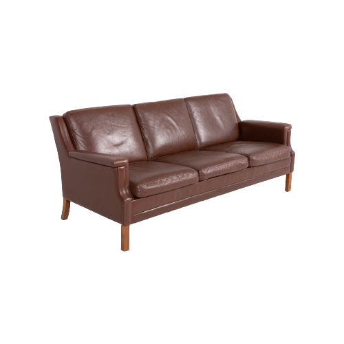 Vintage Brown Leather Sofa From Mogens Hansen, Denmark 1980’S