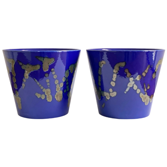 Set Van 2 Blauwe W. Germany Blauwe Bloempotten 1