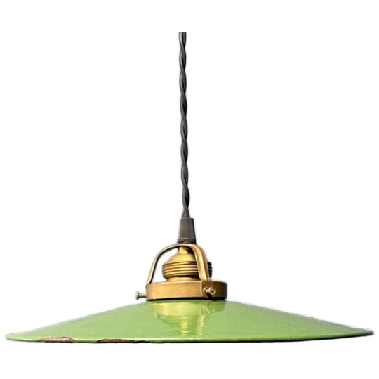 Groen Emaille Hanglamp Met Messing Armatuur 1