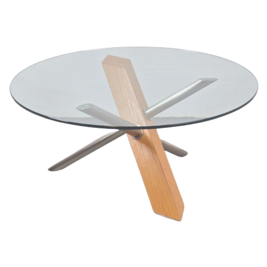 Vintage Moderne Salontafel Hout Glas Design Rond ’90 Italië 1