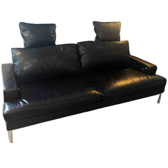 FSM Claro Design Bank In Zwart Leer, Met Verstelbare Rugleuning En Voetensteun 1