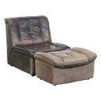 Grijze Vintage Lederen Design Element/ Fauteuil Uit De Jaren ’70 + Hocker thumbnail 1