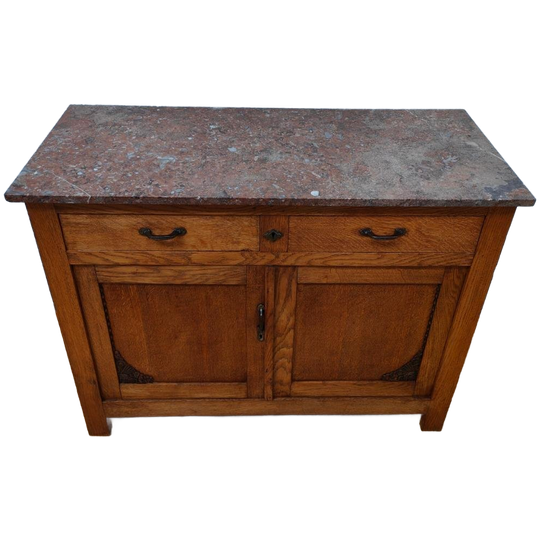 Vintage Frans Dressoir Commode, Ladekast Badkamermeubel Met Marmer Blad 105 1