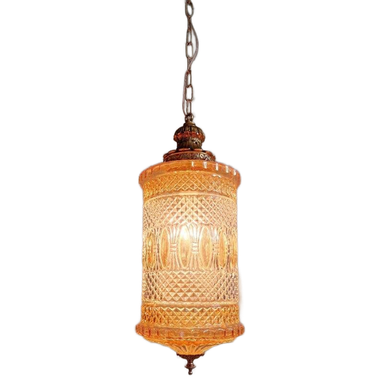 Grote Hanglamp Van Glas En Messing, Type Lantaarn, 1960 1