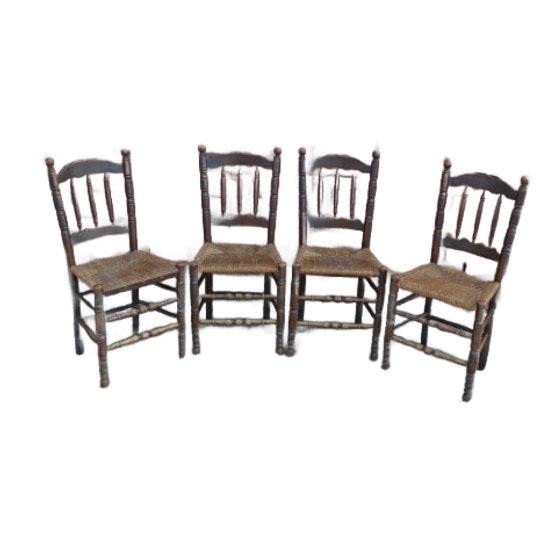 Set Van 4 Antieke Hollandse Keukenstoelen Met Biezen Zitting 1