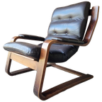 Vintage Fauteuil Slede Stoel Jaren 70 Leren Fauteuil Stoel thumbnail 1