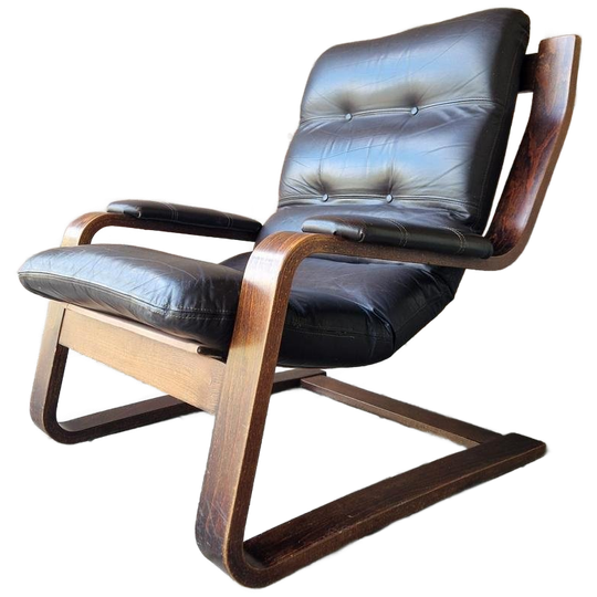 Vintage Fauteuil Slede Stoel Jaren 70 Leren Fauteuil Stoel 1