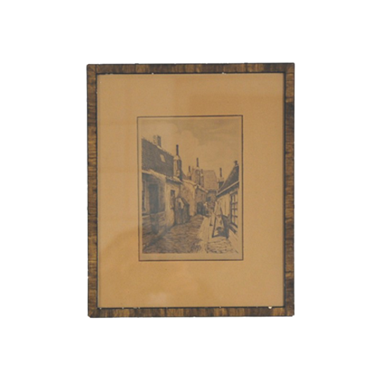 Bruine Vintage Lijst Ets Dorp 1