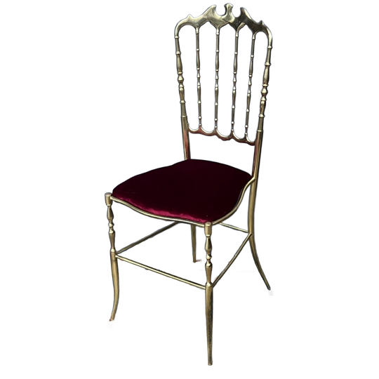 Design Chiavari Stoel. Massief Messing, Nieuwe Bekleding. 1