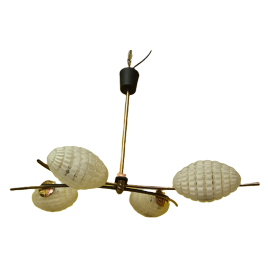 Frans Design Hanglamp Met Glas, Jaren 60 1